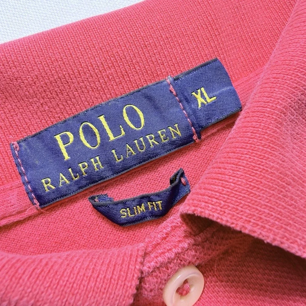Polo Ralph Lauren XL Light Red Polo Slim Fit Blue Pony Preppy Golf Faded Shirt